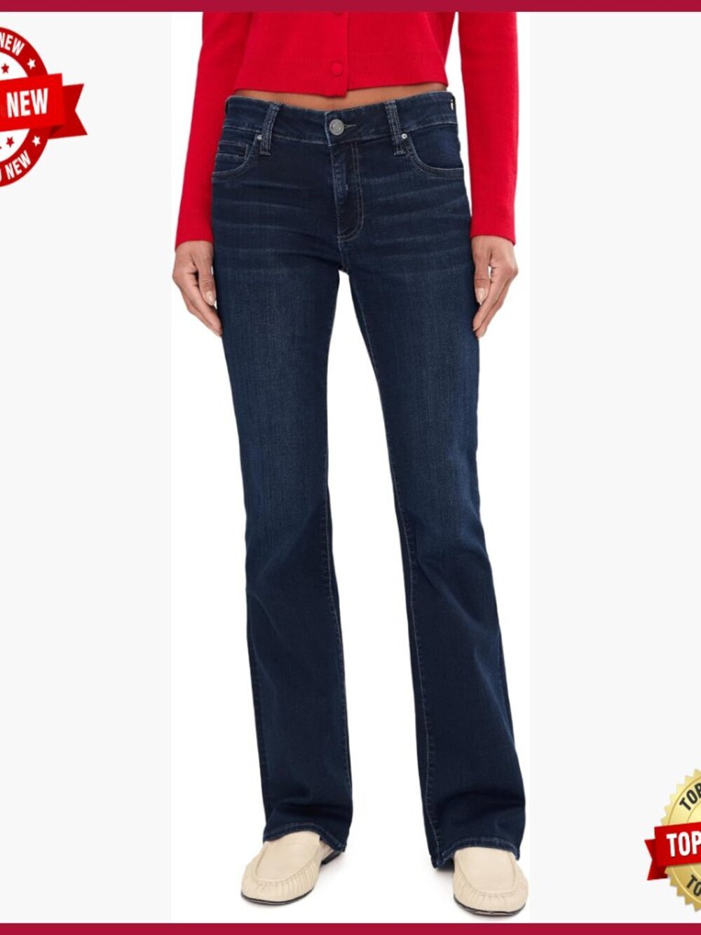 High Rise Bootcut Jeans, Stretchy Denim, Five-Pocket Style